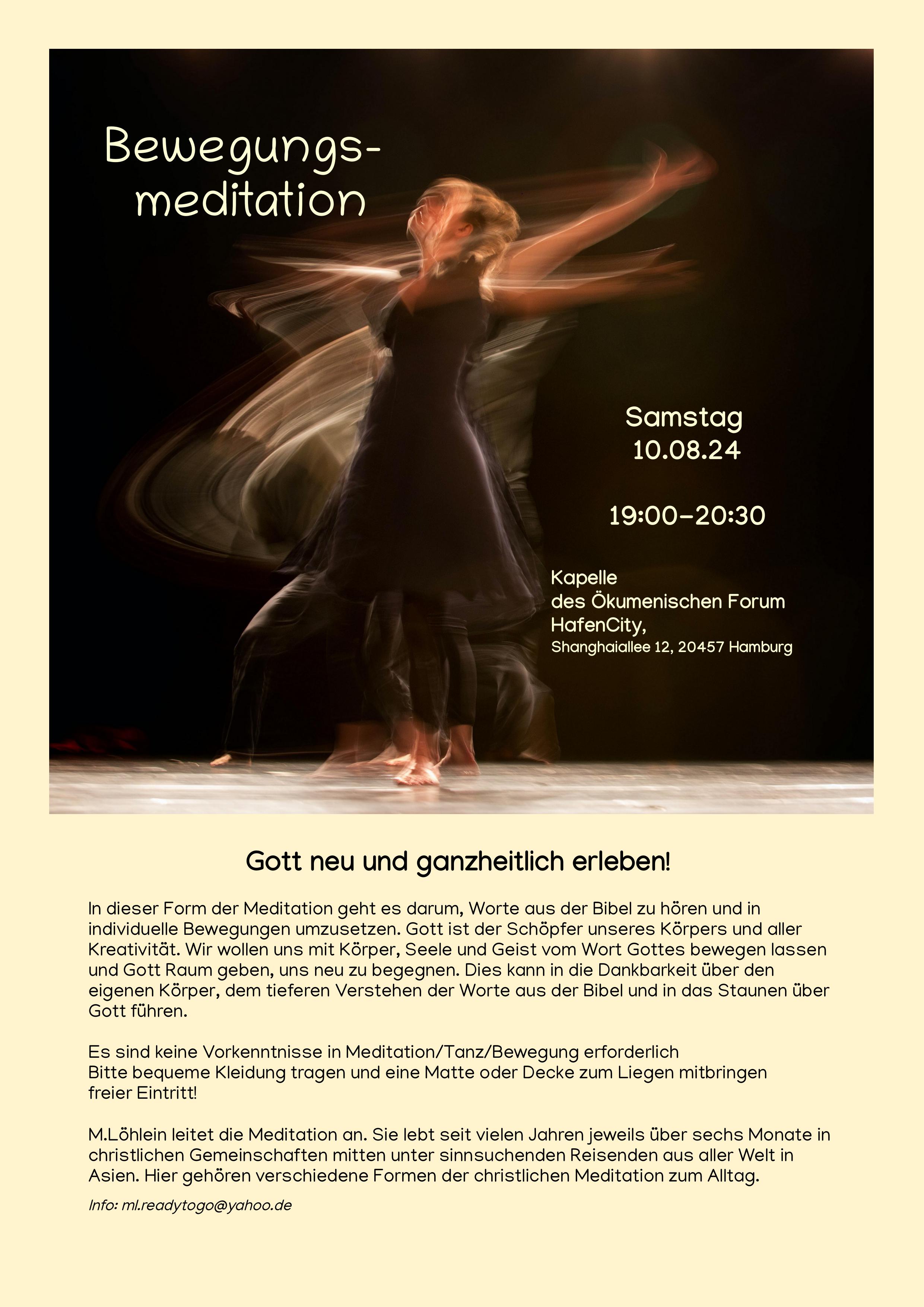 Flyer Bewegungsmeditation Samstag 10.08.24